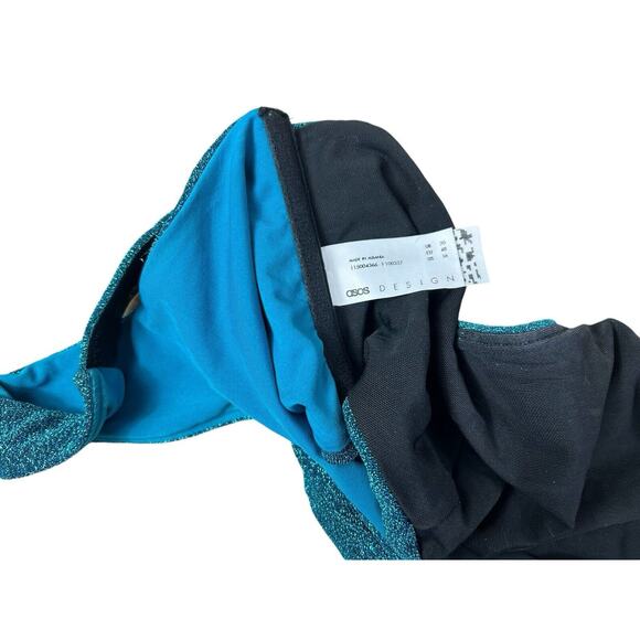 Asos Design Curve Crop Bikini Top Sz 16 Blue Glitter Square Neckline - Picture 4 of 7